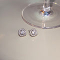 Elegant Luxury Square Zircon Rhinestone Halo Studs, Korean Sweet Hollow Design Fashion Earrings view 1