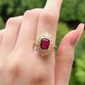 Style Gold Plated Creative Ring For Women, Red Gemstone Inlaid Statement Finger Jewelry view 4