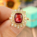 Style Gold Plated Creative Ring For Women, Red Gemstone Inlaid Statement Finger Jewelry view 3