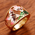 Gold Plated Copper Enamel Pattern Ring Hip Hop Ethnic Style Fashion Finger Jewelry view 3