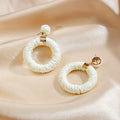 Bohemian Handmade Woven Rattan Round Hoop Alloy Drop Earrings For Beach Vacation Fashion Earrings view 2