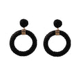 Bohemian Handmade Woven Rattan Round Hoop Alloy Drop Earrings For Beach Vacation Fashion Earrings view 5