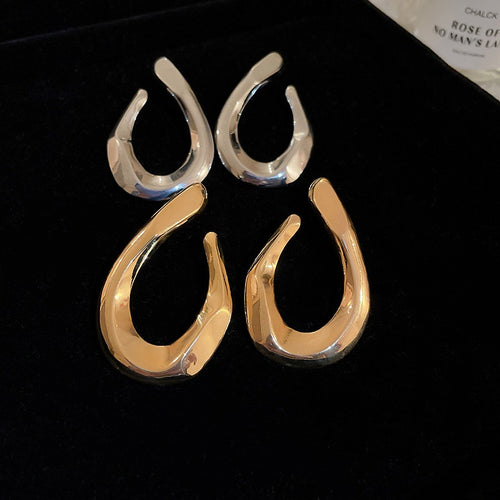 Twisted Oval Geometric Metal Drop Earrings With Silver Pins, Fashion OL Statement Jewelry