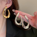 Twisted Oval Geometric Metal Drop Earrings With Silver Pins, Fashion OL Statement Jewelry view 3
