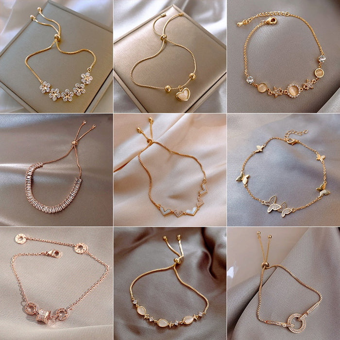 Korean Style Alloy Zircon Heart Flower Geometric Bangle For Women