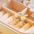 Vintage Luxury Camellia Flower Stud Earrings With Pearl Beads And Enamel Gold Alloy Fashion Earrings view 1