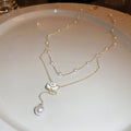 Sweet Camellia Flower Double Layer Alloy Necklace, Minimalist Light Luxury Collarbone Choker For Women view 4