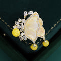 Vintage Alloy Mother Of Pearl Double Butterfly Brooch For Clothing view 4