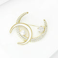 Zircon Alloy Pearl Double Moon Brooch Pendant For Clothing Accessories view 3