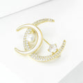 Zircon Alloy Pearl Double Moon Brooch Pendant For Clothing Accessories view 2