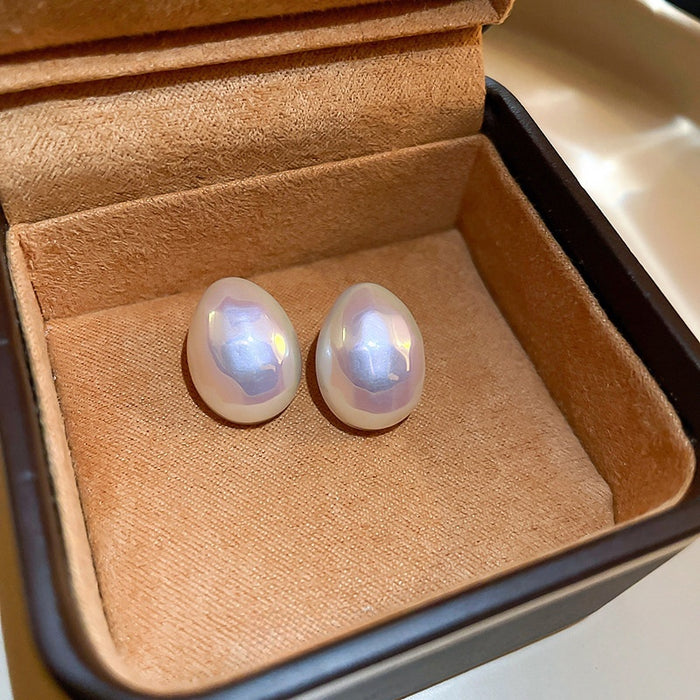 French Style Alloy Pearl Geometric Stud Earrings Minimalist Mermaid Bead Design