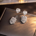 Elegant Korean Luxury Silver Needle Heart Zircon Rhinestone Tassel Drop Stud Women's Fashion Earrings view 4