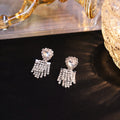 Elegant Korean Luxury Silver Needle Heart Zircon Rhinestone Tassel Drop Stud Women's Fashion Earrings view 2