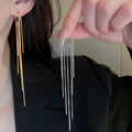 Gold Plated Copper Teardrop Long Tassel Drop Earrings Elegant Fashion Design view 2