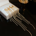 Gold Plated Copper Teardrop Long Tassel Drop Earrings Elegant Fashion Design view 3