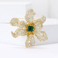 Copper Zircon Flower Brooch Pin For Dress And Cardigan Decoration view 2