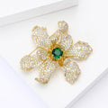 Copper Zircon Flower Brooch Pin For Dress And Cardigan Decoration view 3