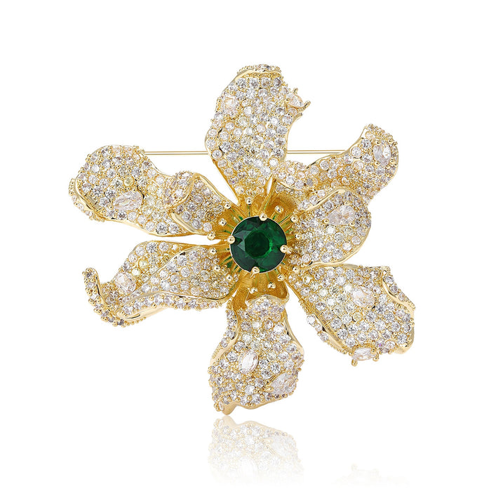 Copper Zircon Flower Brooch Pin For Dress And Cardigan Decoration