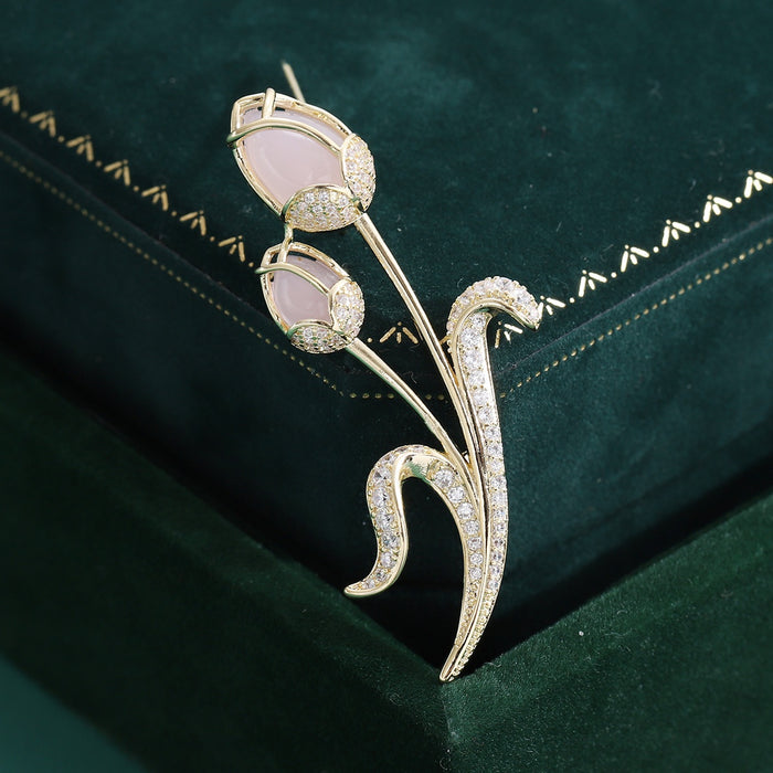 Copper Zircon Tulip Brooch Pin For Elegant Clothing Accessories
