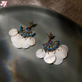 Korean Shell Round Disc Geometric Stud Earrings With Silver Pins French Vintage Style view 3