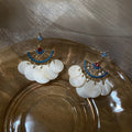 Korean Shell Round Disc Geometric Stud Earrings With Silver Pins French Vintage Style view 1