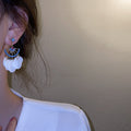 Korean Shell Round Disc Geometric Stud Earrings With Silver Pins French Vintage Style view 4
