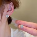 Korean Style Zircon Square Copper Stud Earrings Geometric Minimalist Fashion Jewelry For Women view 2