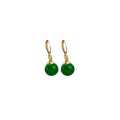 Vintage Chinese Style Green Agate Round Bead Dangle Hoop Alloy Leverback Elegant Women's Earrings view 5
