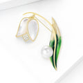 Copper Zircon Enamel Tulip Brooch Pin For Elegant Apparel view 3