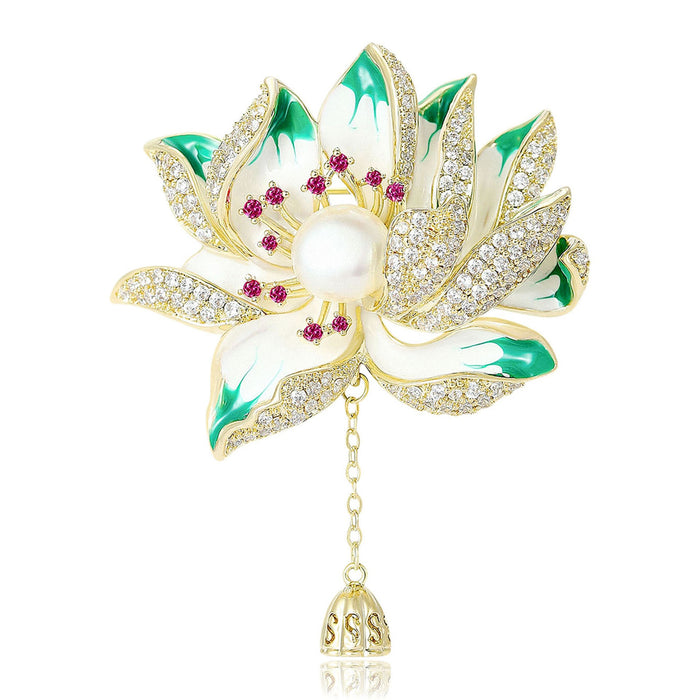 Alloy Enamel Green Lotus Brooch Pin Pendant For Apparel