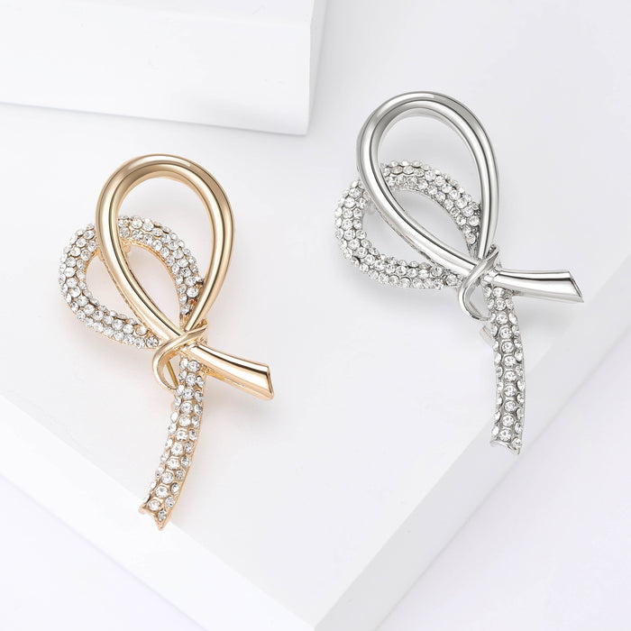Metal Alloy Rhinestone Ribbon Brooch For Sweaters And Suits