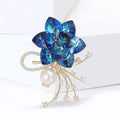 Copper Zircon Blue Rose Flower Brooch Pin For Elegant Womens Apparel view 2