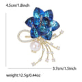 Copper Zircon Blue Rose Flower Brooch Pin For Elegant Womens Apparel view 5