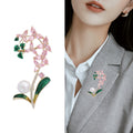 Copper Enamel Orchid Brooch With Zircon For Elegant Floral Apparel view 3