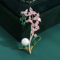 Copper Enamel Orchid Brooch With Zircon For Elegant Floral Apparel view 4