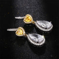 Luxury Two Tone Plated Heart And Large Teardrop Bridal Earrings With AAA Zircon Micro Pave view 3