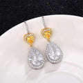 Luxury Two Tone Plated Heart And Large Teardrop Bridal Earrings With AAA Zircon Micro Pave view 4