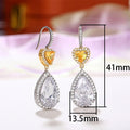 Luxury Two Tone Plated Heart And Large Teardrop Bridal Earrings With AAA Zircon Micro Pave view 5