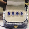 Vintage French Palace Style Mini Stud Earrings With Four Prong Oval Sapphire Blue Zircon view 2