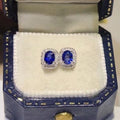 Vintage French Palace Style Mini Stud Earrings With Four Prong Oval Sapphire Blue Zircon view 4