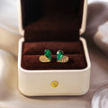 Elegant Gold Plated Heart Studs With Emerald Green Teardrop Crystal And Rhinestone Pave Earrings view 3
