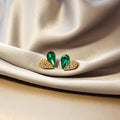 Elegant Gold Plated Heart Studs With Emerald Green Teardrop Crystal And Rhinestone Pave Earrings view 1