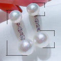 European American Style Faux Pearl Long Drop Earrings With Rhinestones Elegant Bead Jewelry view 5