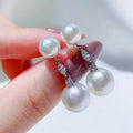 European American Style Faux Pearl Long Drop Earrings With Rhinestones Elegant Bead Jewelry view 2