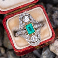 Vintage Palace Style Hollow Lace Pattern Ring With Emerald Look Zircon For Evening Jewelry view 1