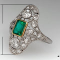 Vintage Palace Style Hollow Lace Pattern Ring With Emerald Look Zircon For Evening Jewelry view 5