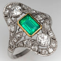 Vintage Palace Style Hollow Lace Pattern Ring With Emerald Look Zircon For Evening Jewelry view 3