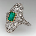 Vintage Palace Style Hollow Lace Pattern Ring With Emerald Look Zircon For Evening Jewelry view 4