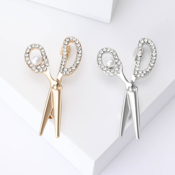 Alloy Rhinestone Scissors Brooch Pin For Men's Suit Lapel