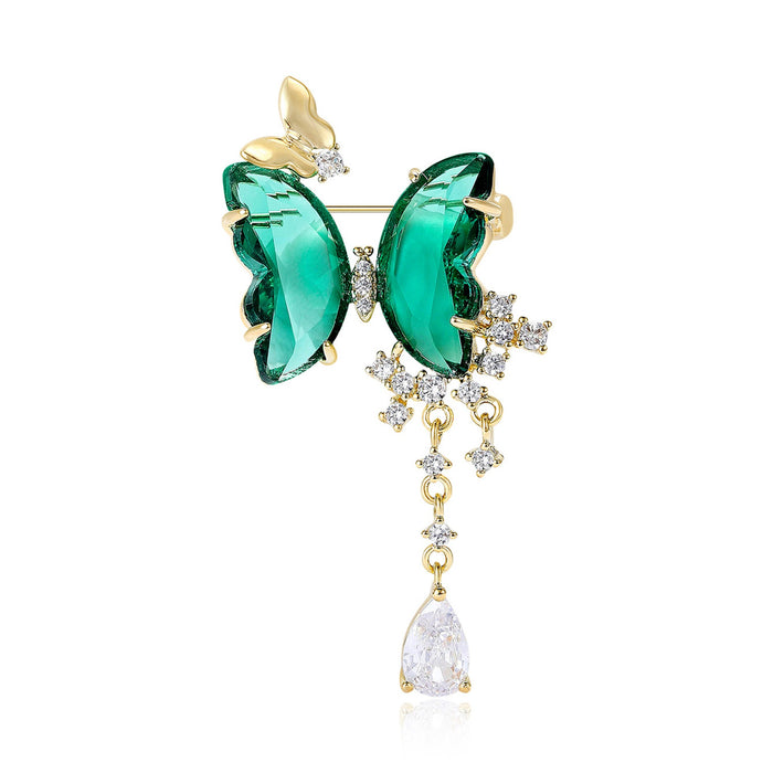 Alloy Zircon Butterfly Brooch With Tassel For Coat Decoration